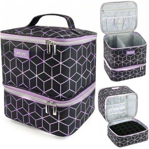 SAVILAND PU Leather Nail Polish Organizer Bag for Nail Tech, Black - color: Black-02