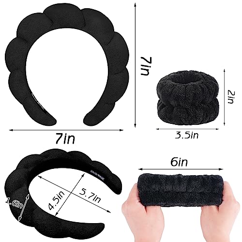 Zkptops Spa Headbands for Women Face Washing Wristband Sponge Makeup,Black - color: Black