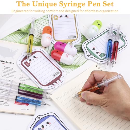 Leery Nurse Gifts 48 PCs - Medical Novelty Pen Set with 24 Syringe Pens, 12 Pill Pens, 12 Blood Bag Sticky Notes - Funny Office & Nursing School Supplies for Nurses, Students, Doctors (48)