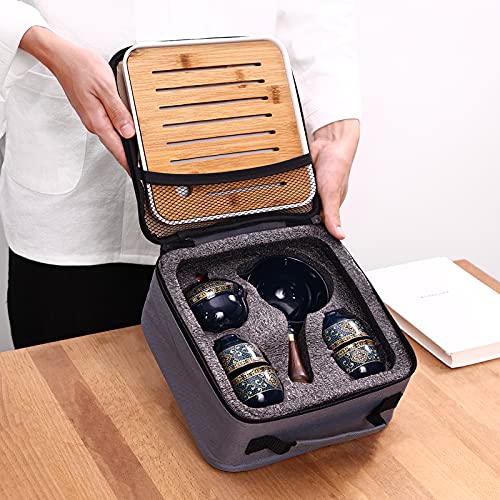 LURRIER Porcelain Chinese Gongfu Tea Set,Portable Teapot Set with 360 Rotation Tea maker and Infuser,Portable All in One Gift Bag for Travel,Home,Gifting,Outdoor and Office (Kitty Cat) - color: Cat