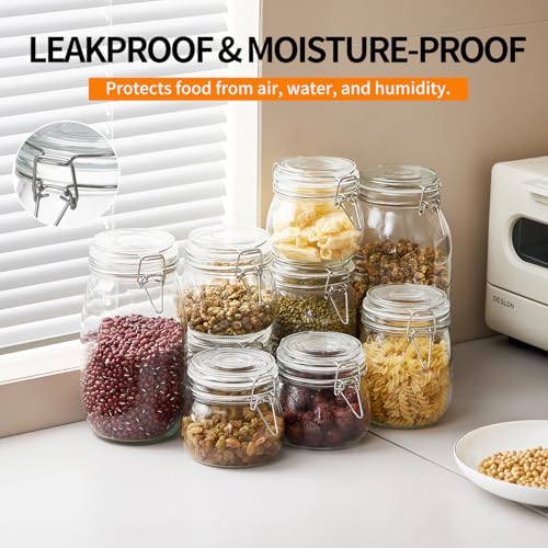 8 Pack 9.5oz Food Storage Jars with Airtight Lids, Preserving Seal Wire Clip Fastening Glass Containers, Canisters for Kitchen Organization, Flour, Cereal, Pasta, Sugar, Beans, Pickling Jars(9.5 Oz*8) - size: 9.5 Oz*8