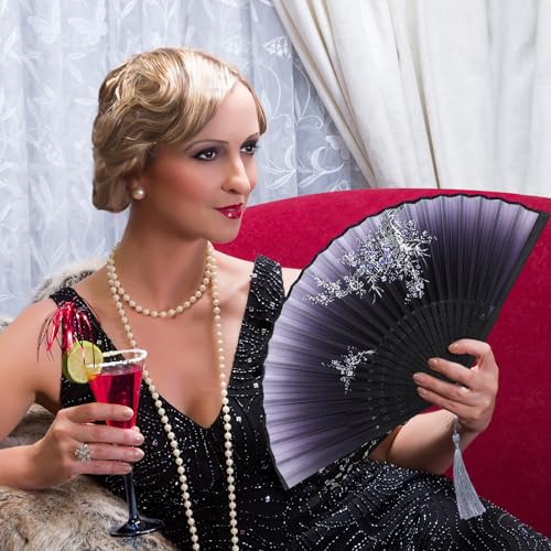 Zonon 4 Pack Hand Held Folding Fans for Women Silk,Retro - style: Retro