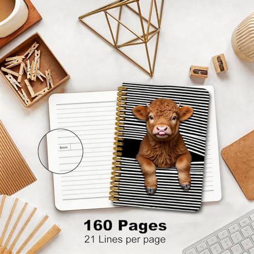2 Pcs Funny Highland Cow A5 Spiral Notebook 160 Pages, Cow Gifts for Women - color: Multicolour 0033
