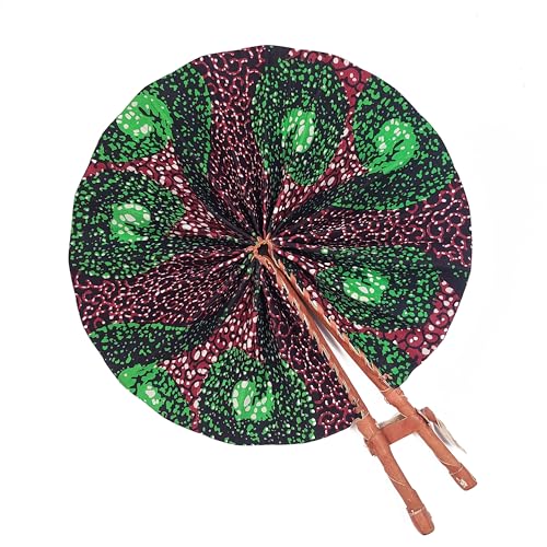 Kente African Print Foldable Hand Fan - color: Ijo-Ayo