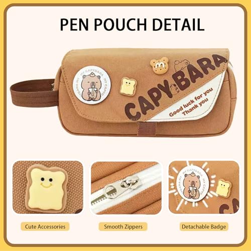 Capybara Pencil Case, Large Kawaii Pen Pouch for School and Office - style: Handle Capybara