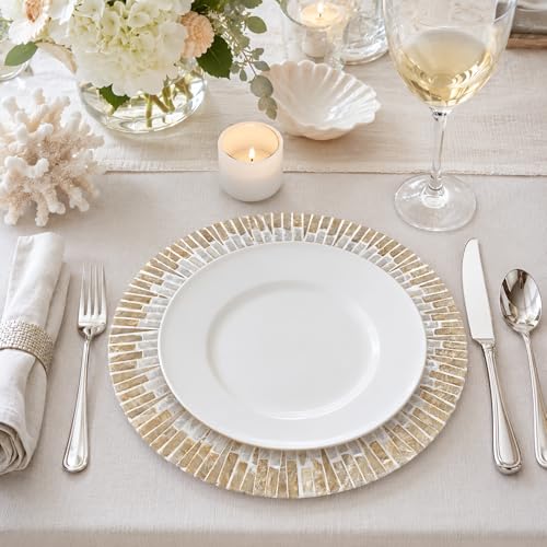 i-lan Mother of Pearl Charger Plates, 13 Inch Set of 2, Champagne Gold - style: Style 6