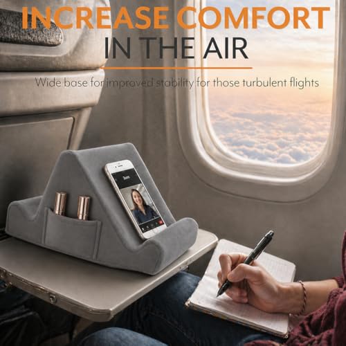Brookstone Tablet Lap Cushion - Tablet/Phone/Ebook Holder for Bed, Flights, and Travel, Memory Foam Lap Desk for Reading and Hands Free Viewing, Compatible iPad and Kindle Accessories, Grey - color: Gray