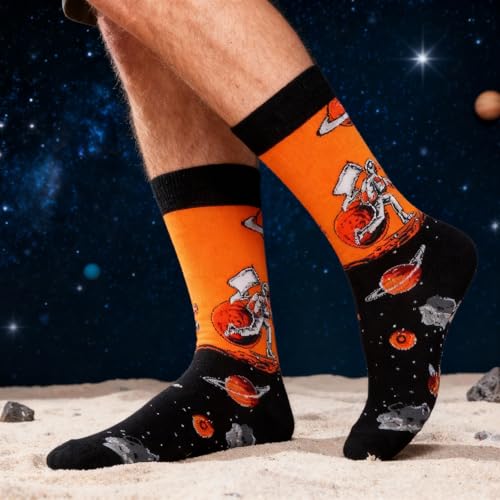 Colorful Funny Novelty Dress Socks for Men Women Teens Fathers Day Casual Fun Crazy Funky Graphic Crew Socks - color: 5 Pairs - Funny Alien Gamer Space Planet Astronaut Ufo Themed Socks, size: 6-12