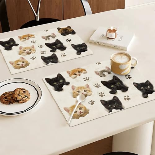Cat Placemats Set of 4, Cute Black Cats Table Mats, Animal Washable Place Mats for Coffee Bar Home Party Indoor Kitchen Dining Table Decoration 12x18 Inch - color: Cat, size: Set of 4