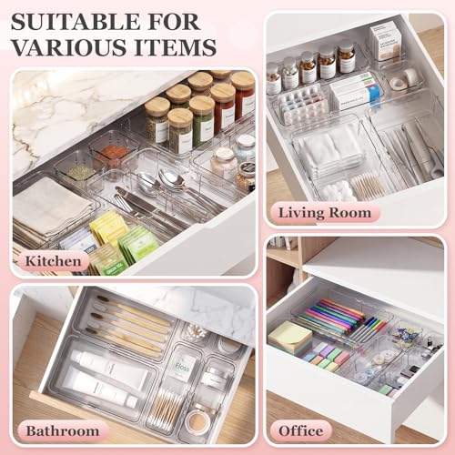 DILIBRA 16 Pcs Clear Extendable Drawer Organizer, 3-Size Adjustable - size: 4Pcs Large + 8Pcs Medium + 4Pcs Small