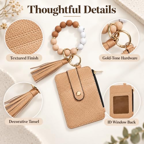 Boho Beaded Wallet Wristlet Keychain Card Holder Tassel Purse - color: A3:brown