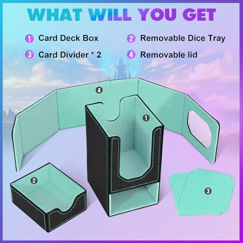 Card Deck Box for MTG Commander, Fits 100+ Double-Sleeved Cards Card Case - color: Black and Cyan