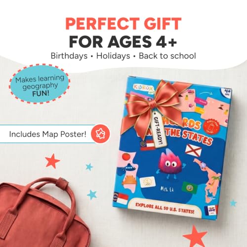 Kidrox Flashcards: Learn the 50 U.S. States – Pull-Tab Geography Game for Kids Ages 6+ | State Maps, Flags & Capitals | Includes U.S. Map Poster - color: Learn the Us States