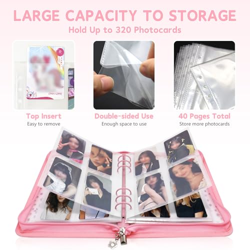 A5 Photocard Binder Holder Photo Card Storage Book 320 Pockets, Pink - color: Pink