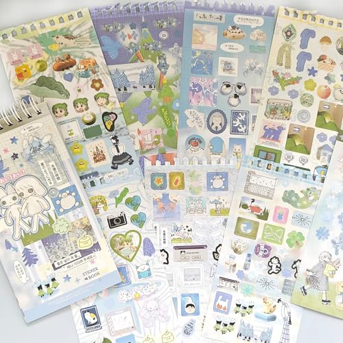 400+ Japanese Stickers Book Set,20 Sheets Kawaii Japanese Sticker Book for Scrapbooking Supplies,Korean Aesthetic Stickers for Journaling Supplies,Junk Journal,DIY Craft(Dream Blues) - color: Dream Blues