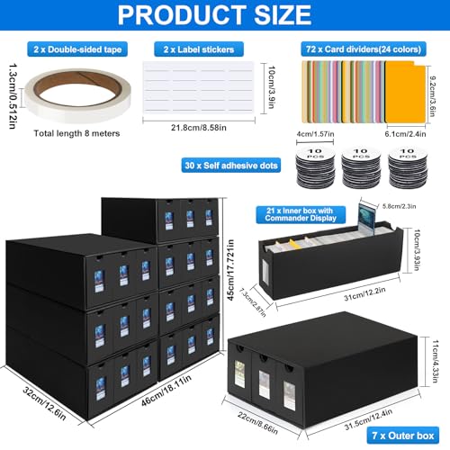 Trading Card Storage Box for 21000+, Card Deck Box for MTG Commander Display, Card Organizer Box with 72 Card Dividers, Labels & Tapes, Compatible with TCG, PTCG, MTG and Sport Cards