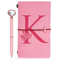 Personalized Journal Gift-Pink Initial Leather Journal+Heart Diamond Pen Set,Travel Notebook Diary Gifts,Refillable Notepads,Christmas,Birthday Gifts for Women Girls (7.9"x4.7") (K) - style: K