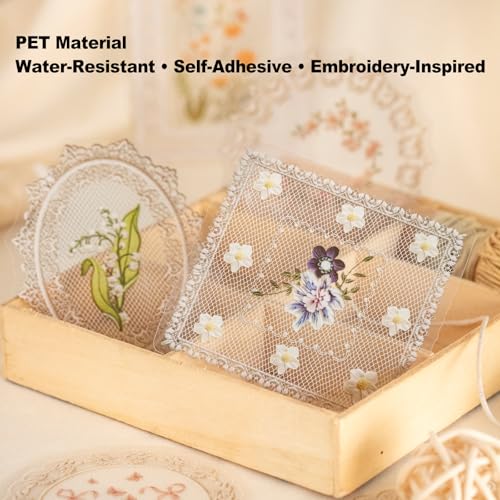 80 Pcs Floral Frame Stickers for Scrapbooking and Journaling - color: Glazed Gauze