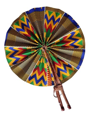Kente African Print Foldable Hand Fan - color: Kofina
