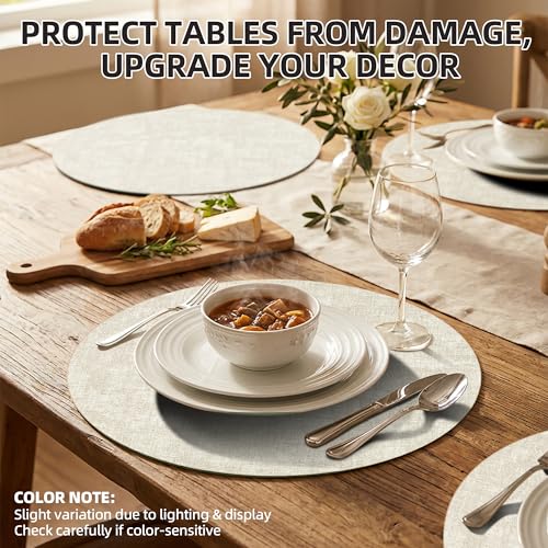 Placemats Set of 6, 15 Inch Round Faux Leather Place Mats - color: R-beige