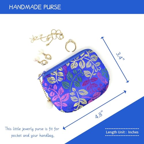 Handmade Women Coin Purse Brocade Zipper Wallet Rosary Pouch Silk Jewelry Bag - BluePro - color: BluePro