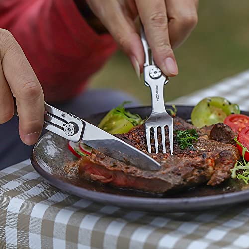 ROXON 3-in-1 Camping Utensils Set with Case (Knife, Spoon, Fork) Silver - color: Silver