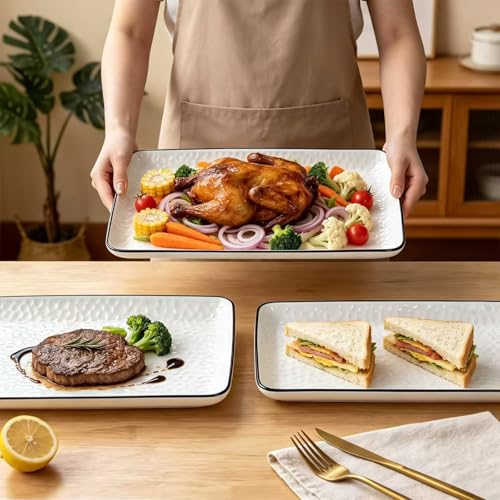Serving Platters, 16/14.3/13.1Inches Large Serving Dishes for Entertaining, Rectangular Serving Tray, Ceramic Serving Dish, White Platters for Serving Food, Appetizers, Entertaining, Party, Set of 3