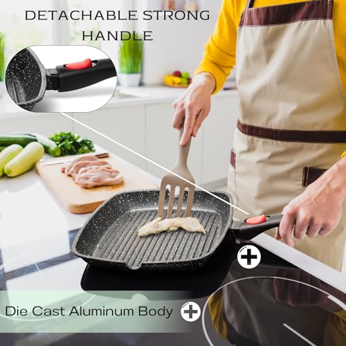 Moss & Stone Grill Pan for Indoor Cooking 11Inch Nonstick Square Grill Pan - style: Square Grill Pan RV-Friendly Design