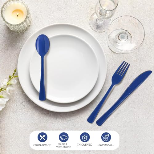 Kochorie 300 Pieces Dark Blue Plastic Silverware with Spoons Forks Knives - color: Dark Blue