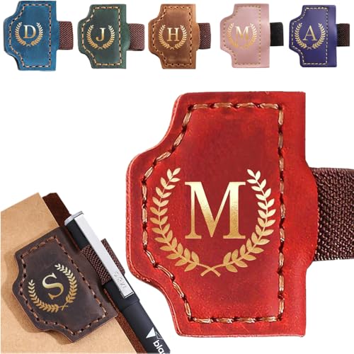 Personalized Mark Bookmark with Pen Holder, Leather Magnetic Book Marker 26 Letters,Custom Initials Page Marks, Gifts for Book Lovers Readers Men Women (Red, M) - color: Red, size: M