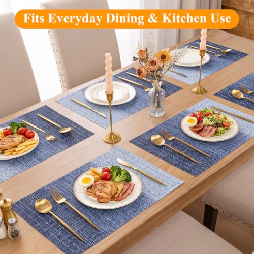 SHACOS Gradient Blue Woven Placemats Set of 6 Place Mats Indoor Outdoor - color: Gradient Blue, size: Set of 6