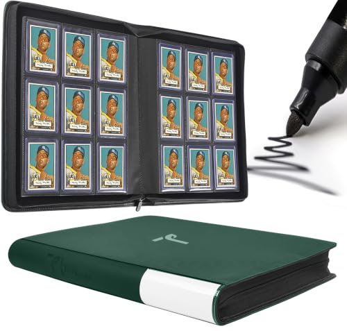 Top Loader Binder 9 Pocket, Holds 360+ Cards in 3" x 4" Toploaders, Ringless 20 Double-Sided Sleeves, Side-Loading, Spine Label with Maker Pen Toploader Binder for TCG, MTG, Sports Cards - color: Dark Green, size: 9-Pocket, Holds 360 Cards