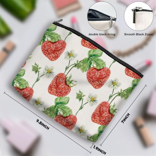 Boho Makeup Bag, Watercolor Strawberry Cosmetic Bag Makeup Organizer Pouch - color: Strawberry