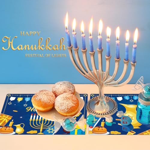 Hanukkah Placemats Set of 6 Plastic Table Mat 17×13×0.04in - style: Hanukkah