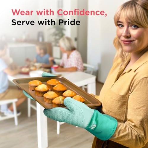 Kitchen Mama UltraShield Silicone Oven Mitts, Teal - color: Teal