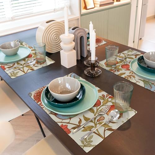 Vintage Japanese Florals Placemats Set of 4,Pomegranates, Branches, Leaves and Birds Design Linen Dining Room Place Mats Kitchen Table Dining Room Coffe - color: Birds 2, size: 12x18"Placemats x4