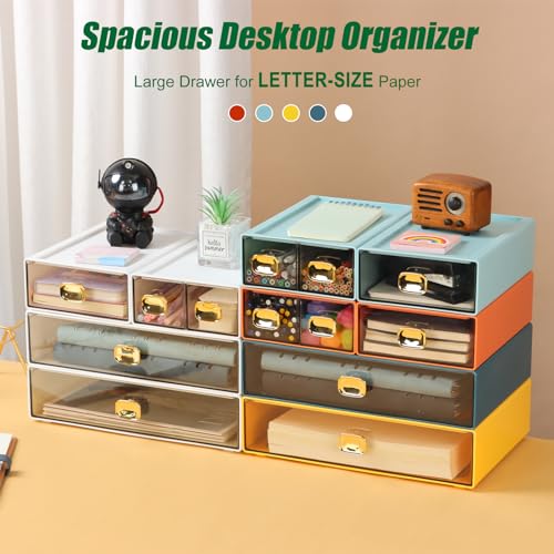 Desktop Storage Drawers, Plastic Countertop Printer Paper Organizer - color: 1 Large Drawer, Cyan