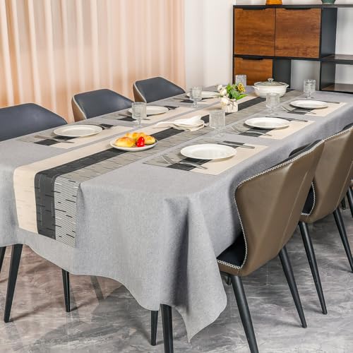 Placemats Set of 8, Vinyl Woven Heat-Resistant Place Mats - color: Beige Black, size: Set of 8