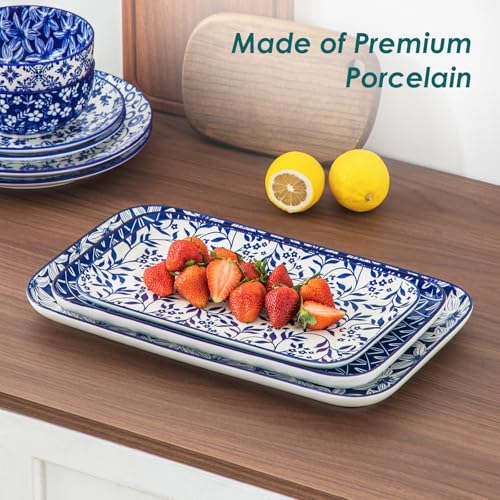 vancasso SELENE Porcelain Serving Platters Set of 3, 16/14/12 Inch - color: Vintage Blue A