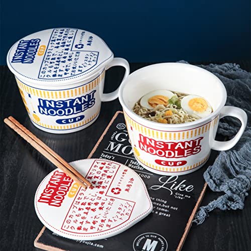 Ramen Bowls with Lid and Handle Cute Instant Ramen Noodle Bowl Anime Ceramic Large Noodle Bowl Sets with Fork, Gift for Ramen Lovers (2PCS, Red & Blue) - color: 2PCS,Red & Blue