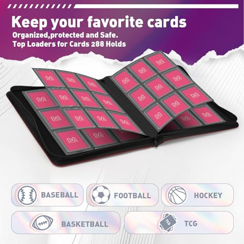 Toploader Binder, 9-Pocket 288 Cards Holder for 3"x4" Rigid Card Sleeves - color: 9Oxblood Red