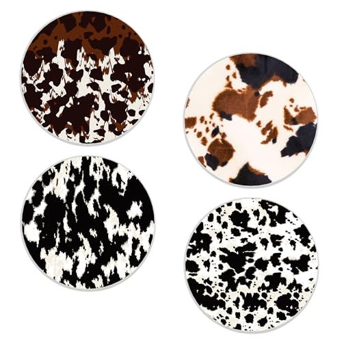 Drinks Coasters Set of 4, Cow Print Round 4" Cup Coasters, Absorbent Ceramic Stone Coasters with Cork Base, Cute Coasters for Table Home Décor, Ideal Gifts for Women Men - color: Cow