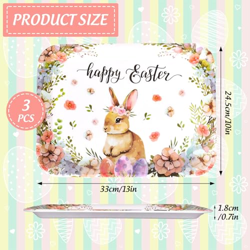 JarThenaAMCS 3Pcs Easter Serving Trays 13 x 10 Inch Watercolor Bunny Egg Flower Platter Vintage Spring Rabbit Serving Dishes for Serving Food Snacks Cookies Dessert Party Supplies - style: Bunny Egg
