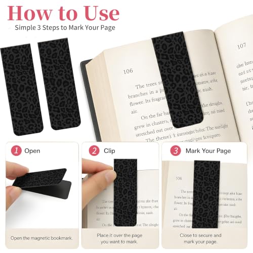 5 Pieces Magnetic Bookmarks, Cute Magnet Bookmark Clips, Colorful Page Markers for Books, Reading Supplies for Book Lovers, Women and Men Black Gray Leopard - color: Black Gray Leopard