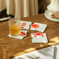 Beach Coasters for Drinks Set of 4, 3.94 Inch Square Resin - color: Red