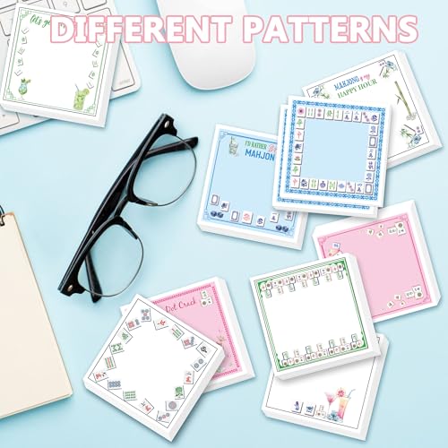 9 Pcs Mahjong Sticky Notes, Playful Mahjong Cocktail Self-Adhesive Notes for Women Man, Colorful Chinoiserie Sticky NotePads Gifts for Friends Family Mah Jong Lovers Party Supplies - color: Mahjong