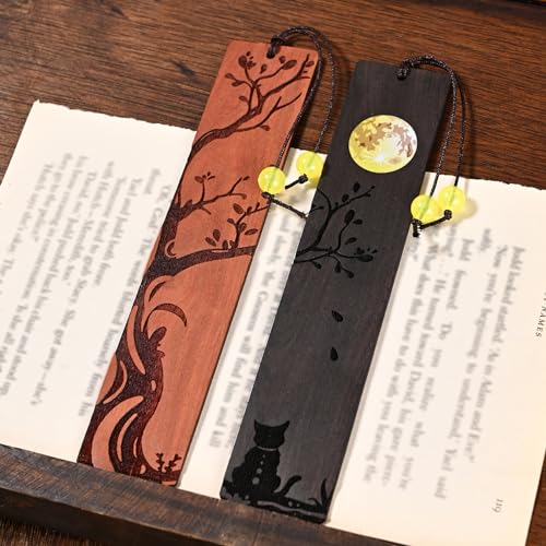 ZQZYMXQ 2Pcs Moon Cat Bookmark, 3D Fancy Bookmarks, Unique Black Cat Gifts - style: Moon Cat