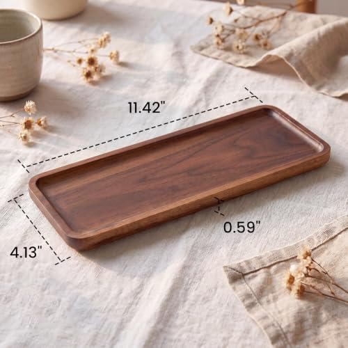 2PCS Small Wood Serving Tray (11.42 x 4.13 Inch), Mini Platter