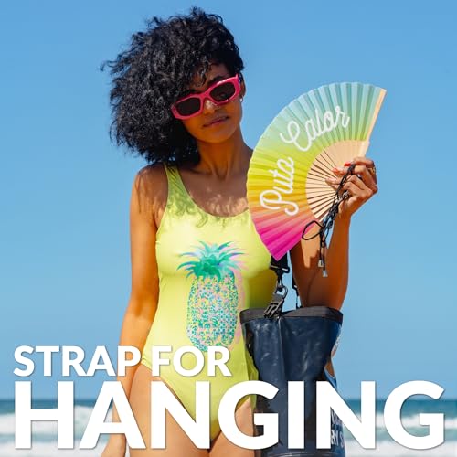Fisura – Original Folding Fan with Message “P*to calor”. Rainbow Handheld folfing Fan for Women. Glows in the Dark. Fans for Wedding, Party, Birthday, Gift, Decorations. - color: Calor, Rainbow
