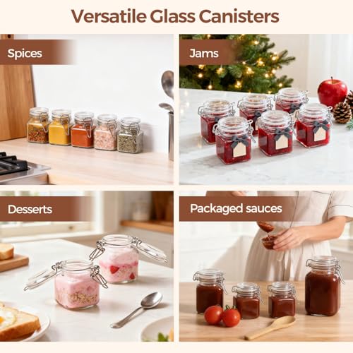 ComSaf Square Small Glass Spice Jars with Airtight Lids 4 oz 12 Pack Pantry - size: 4 fl oz x 12